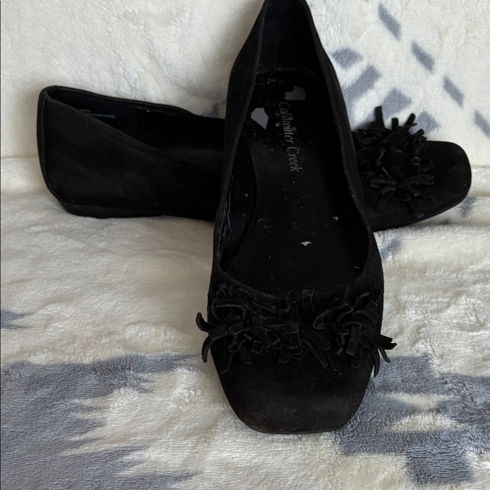 Coldwater Creek Black Women's Ballet Flats with Fringe Detail